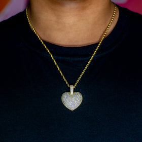 Iced Heart Pendant in Yellow Gold