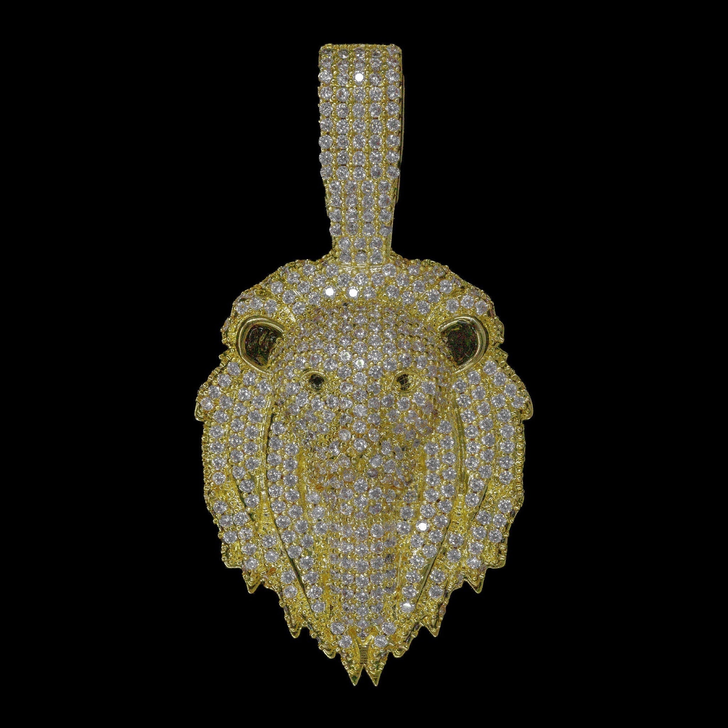 Iced Lion Pendant 18K Yellow Gold · male-model