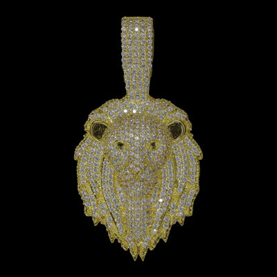 Iced Lion Pendant 18K Yellow Gold · male-model