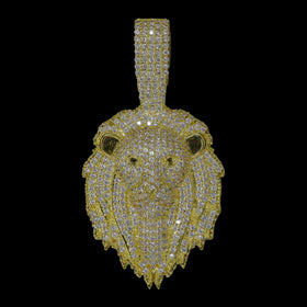 Iced Lion Pendant in Yellow Gold