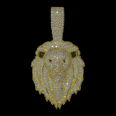 Iced Out Lion Pendant - 18K Yellow Gold · male-model