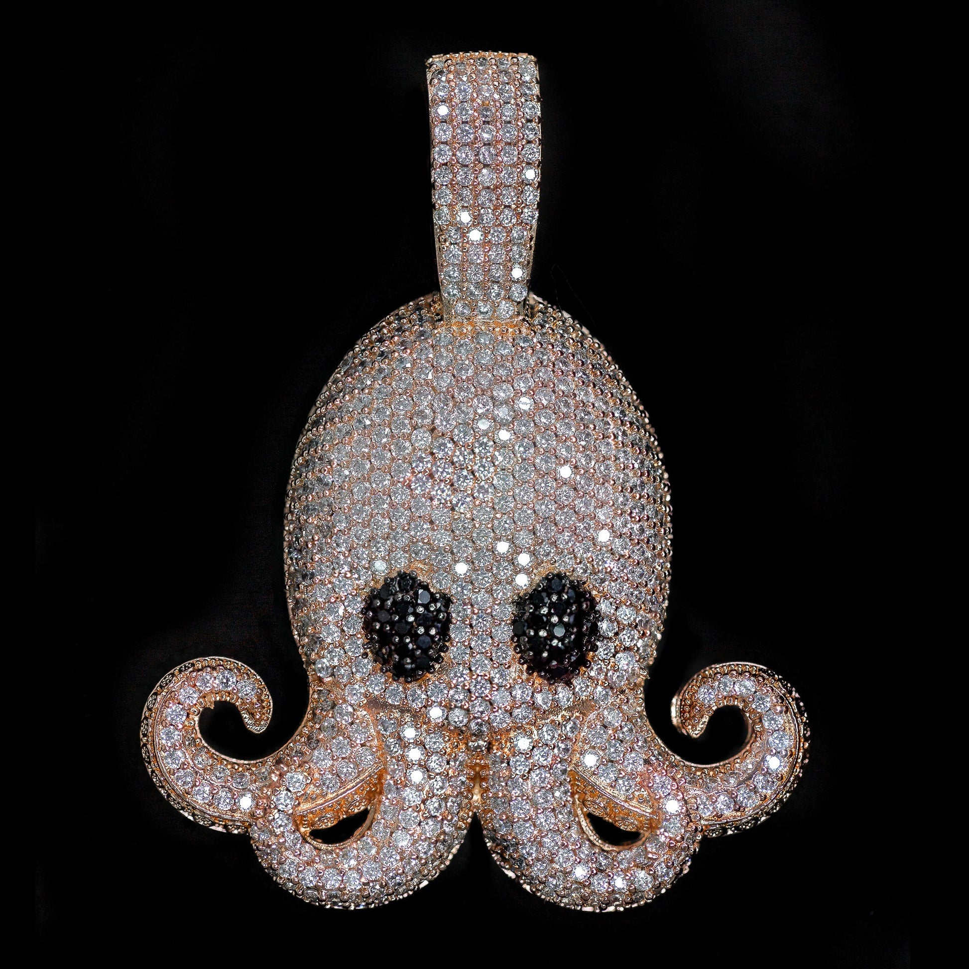 Iced Out Diamond Octopus Pendant in 18K Rose Gold