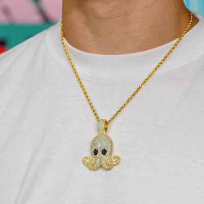 Iced Out Octopus Pendant in Yellow Gold (view 3 of 3) · male-model