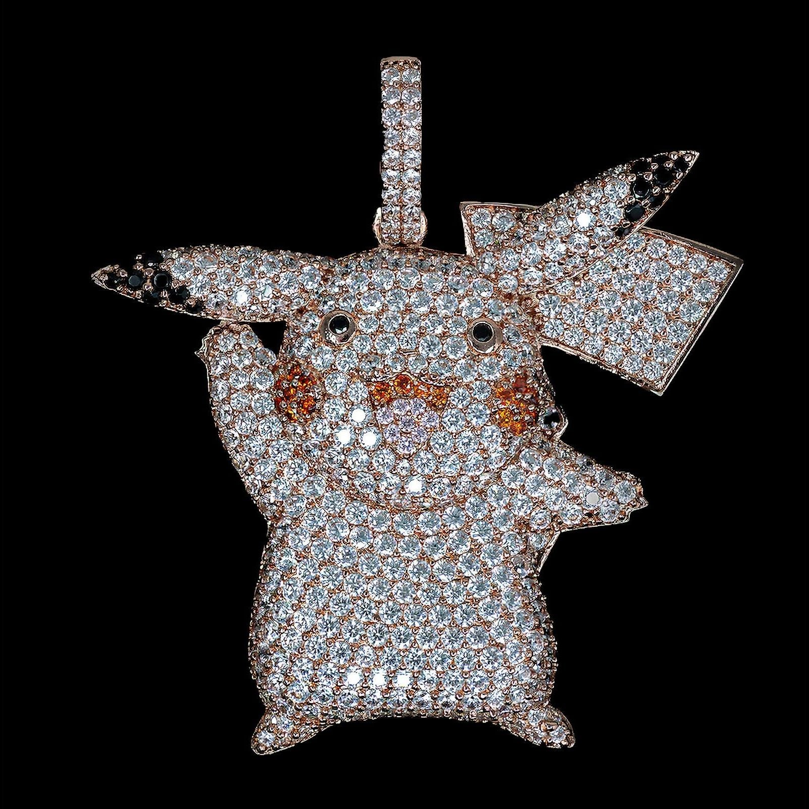 Iced Out Pikachu Pendant - 18K Rose Gold · male-model