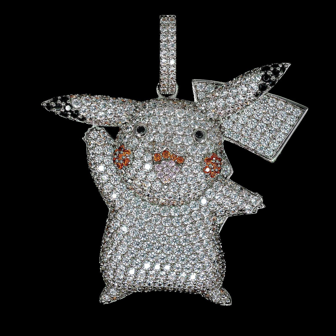 Iced Pikachu Pendant - 18K White Gold · male-model