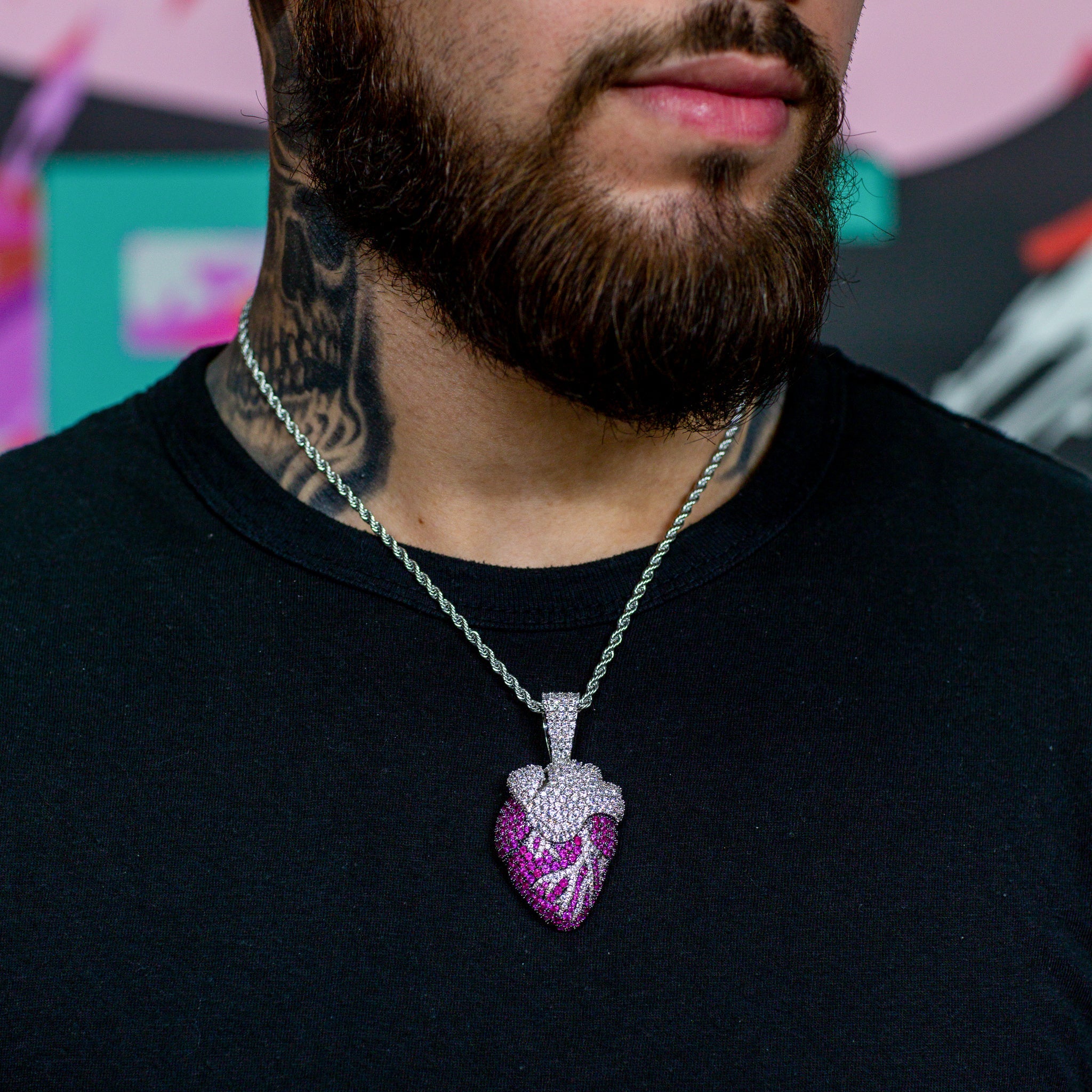 Iced Realistic Heart in White Gold (view 4 of 4) · male-model