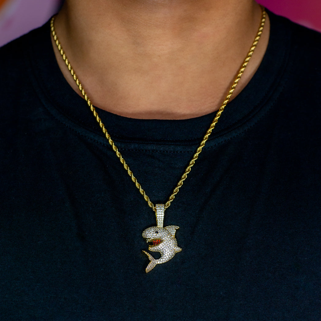 Iced Shark in Yellow Gold in 18K Yellow Gold | SKRT® · male-model