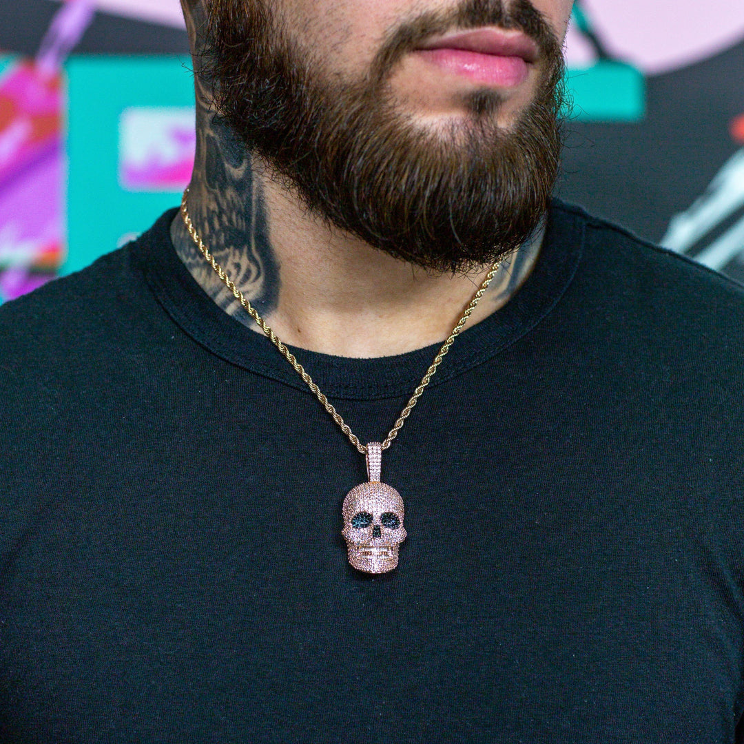 Iced Skull Pendant - 18K Rose Gold · male-model