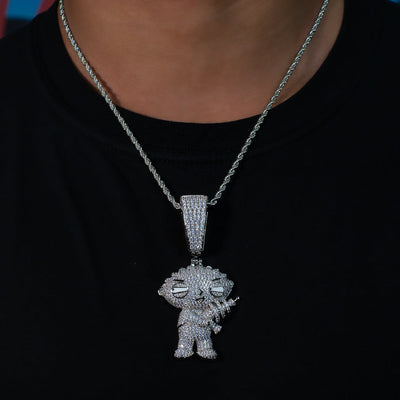 Iced Stewie Pendant - 18K White Gold · male-model