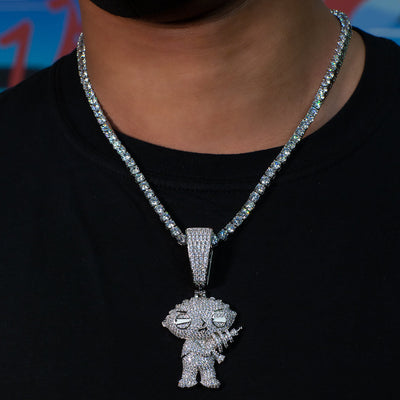 Iced Stewie Pendant - 18K White Gold · male-model