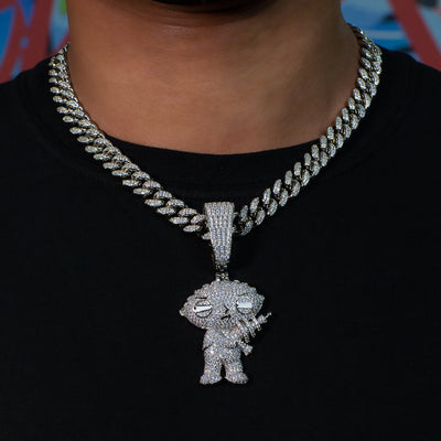 Iced Stewie Pendant - 18K White Gold · male-model
