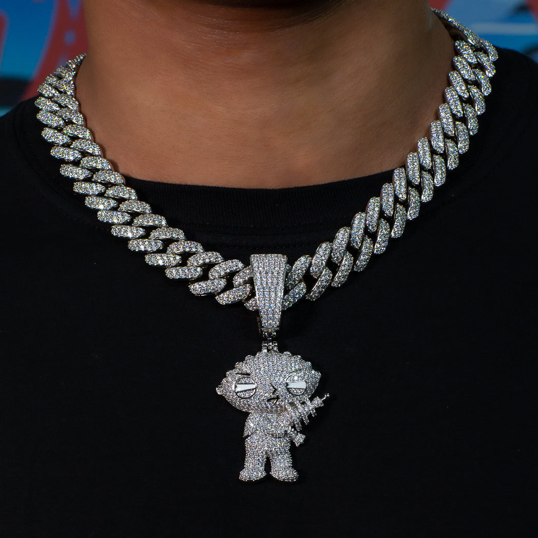 Iced Stewie Pendant - 18K White Gold · male-model