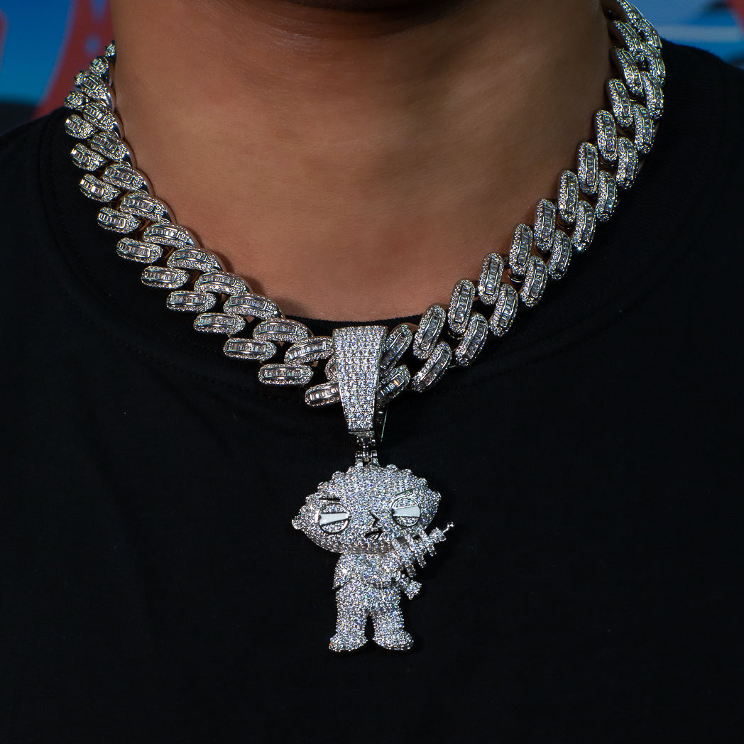 Iced Stewie Pendant - 18K White Gold · male-model