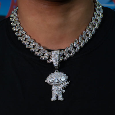 Iced Stewie Pendant - 18K White Gold · male-model