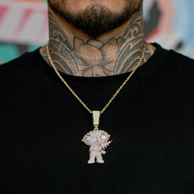 Iced Stewie Pendant - 18K White Gold · male-model