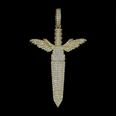 Iced Out Sword in Yellow Gold (alternate view) · male-model