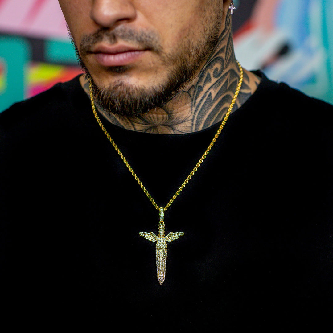 Iced Sword in Yellow Gold in 18K Yellow Gold | SKRT® · male-model