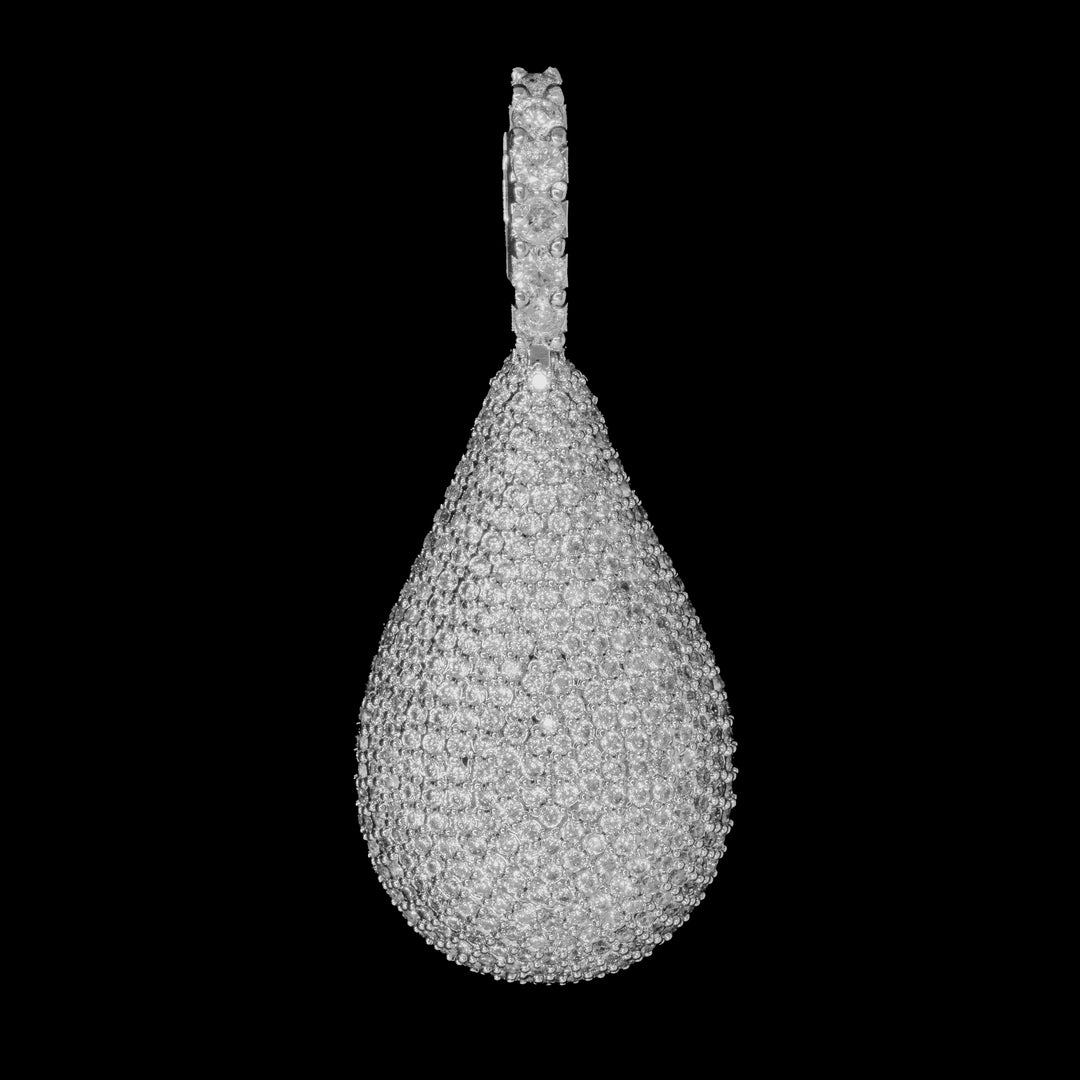 Iced Tear Drop Pendant in 18K White Gold