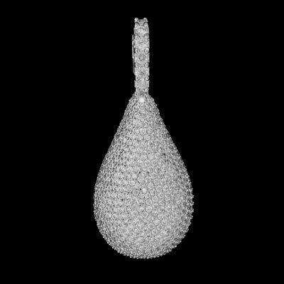 Iced Tear Drop Pendant in 18K White Gold
