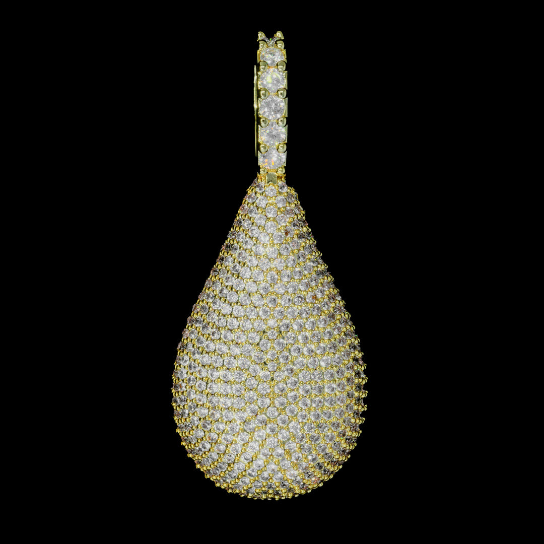 Iced Tear Drop Pendant in 18K Yellow Gold