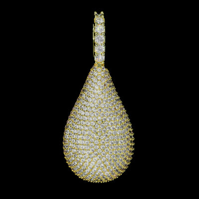 Iced Tear Drop Pendant in 18K Yellow Gold