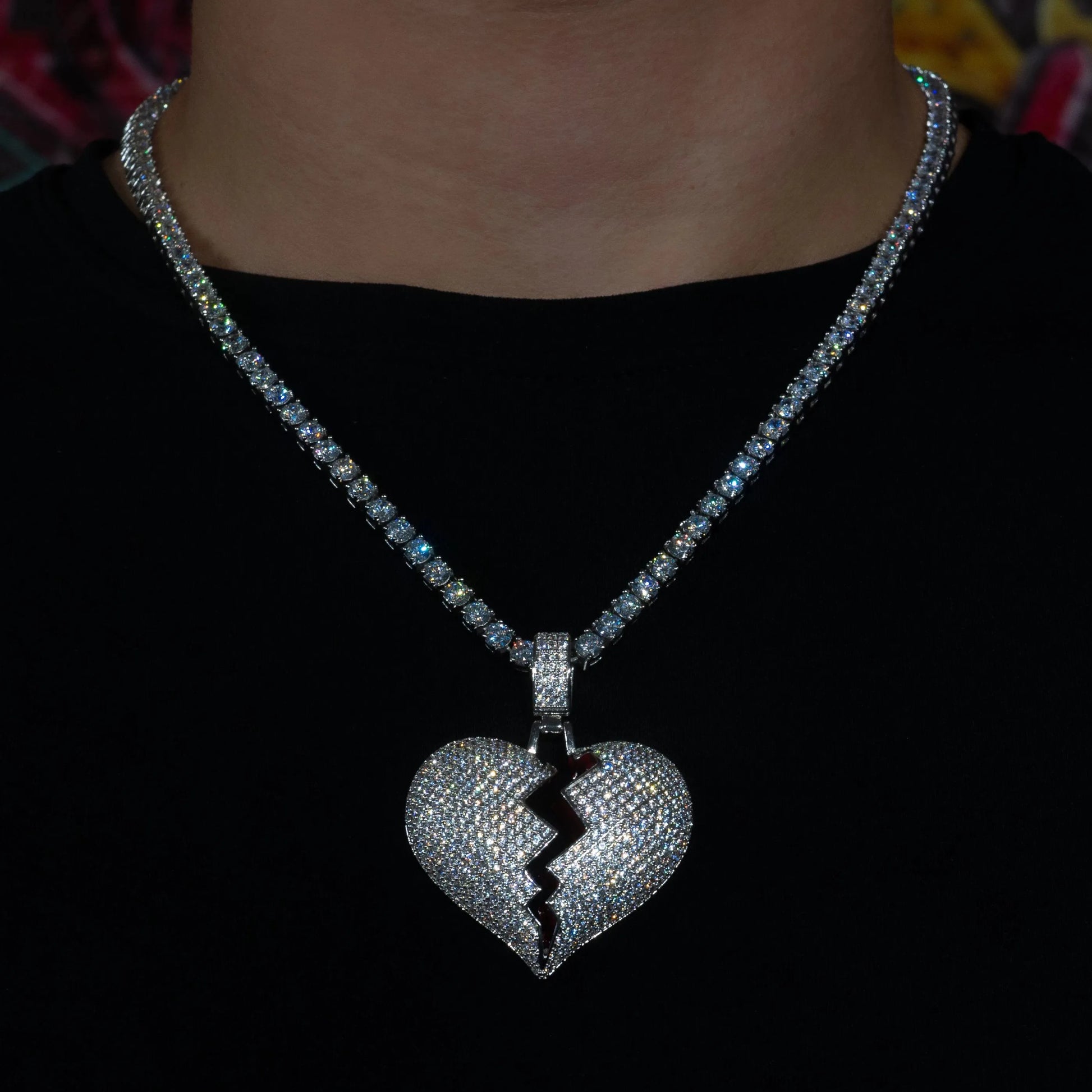 Iced Out Broken Heart in White Gold