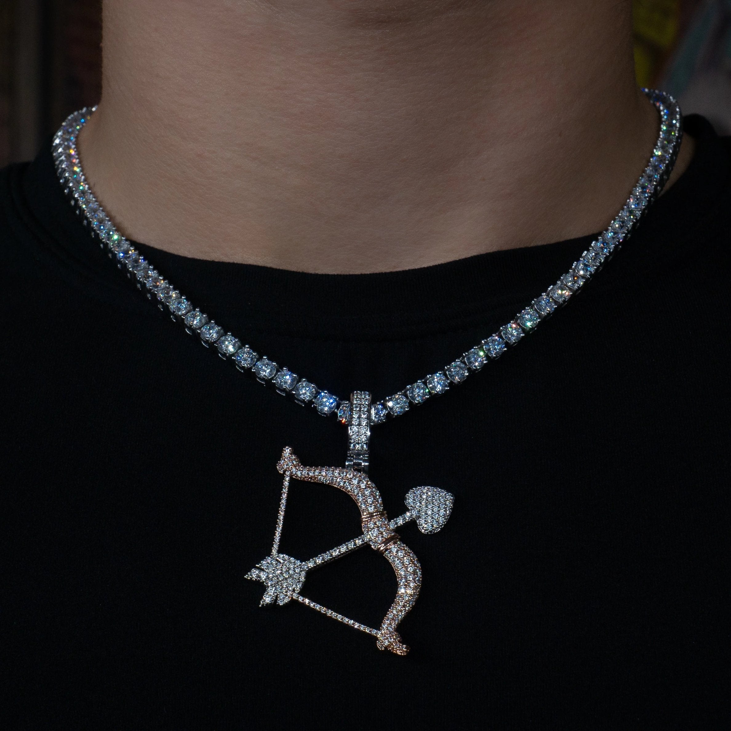 Iced Out Bow And Arrow in White & Rose Gold