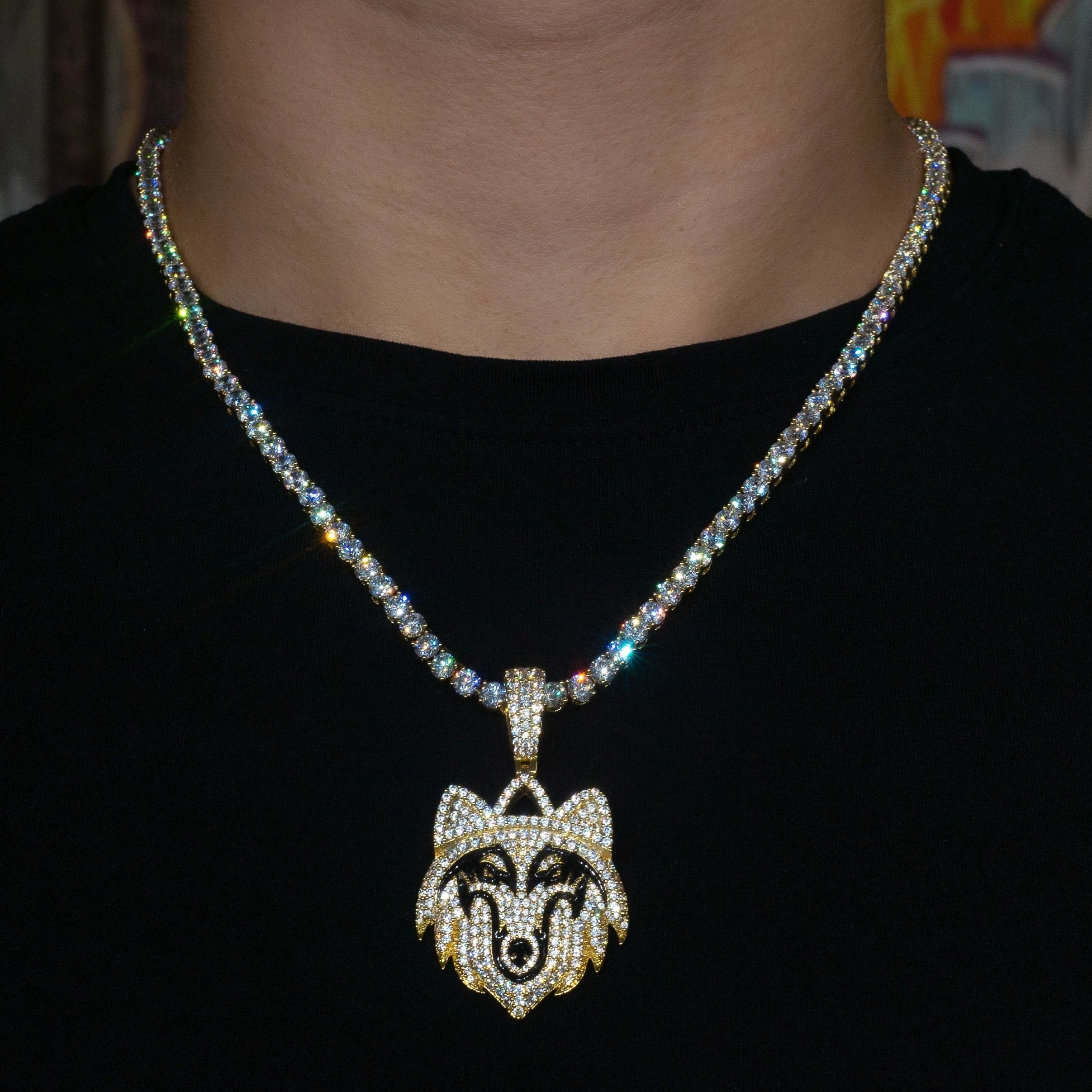 Iced Out Wolf in Yellow Gold in 18K Yellow Gold | SKRT® · male-model