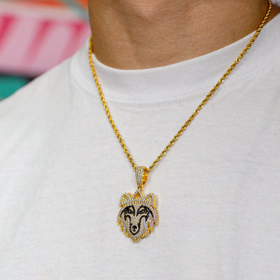 Iced Out Wolf in Yellow Gold (view 3 of 3) · male-model