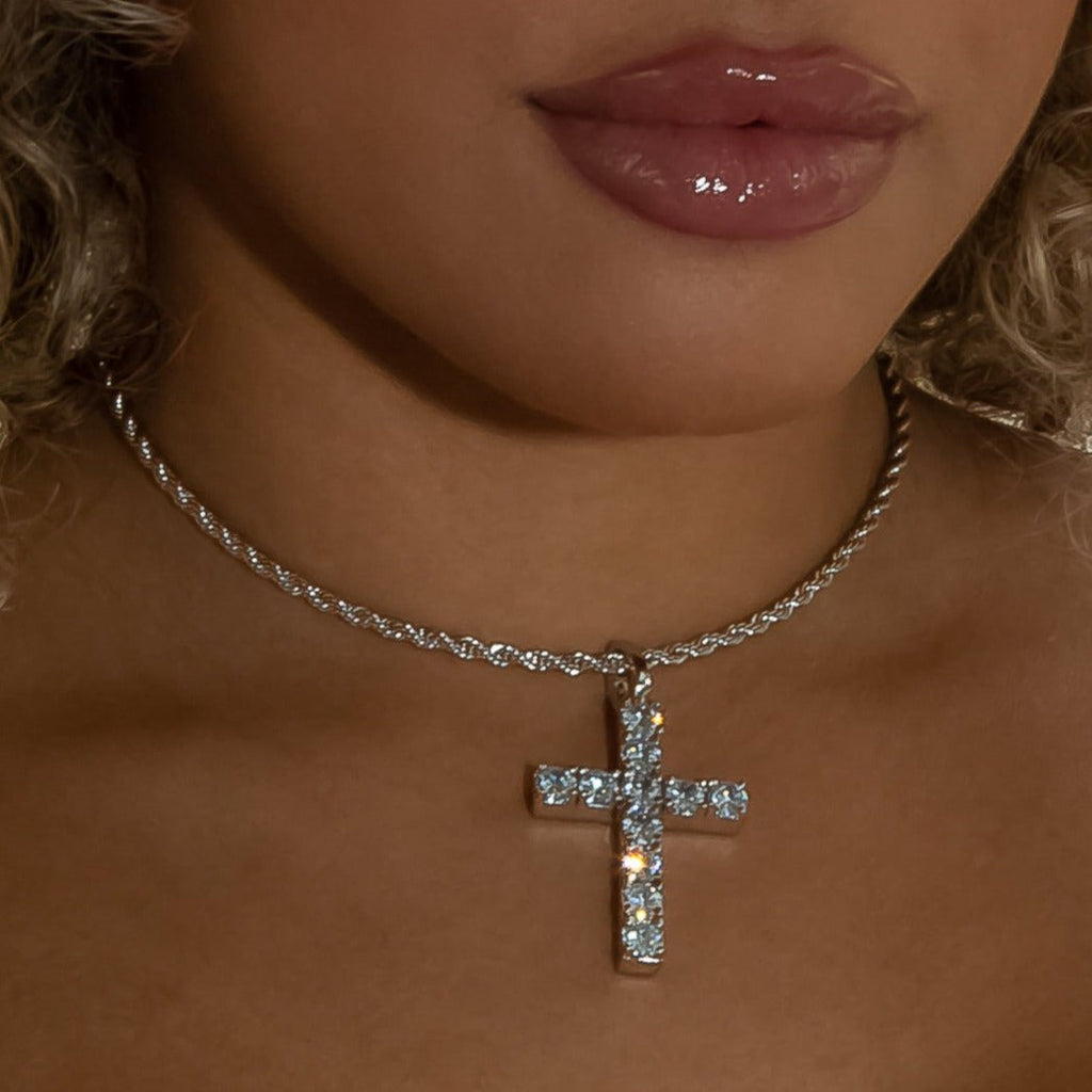 Iced Out Diamond Original Cross in 18K White Gold