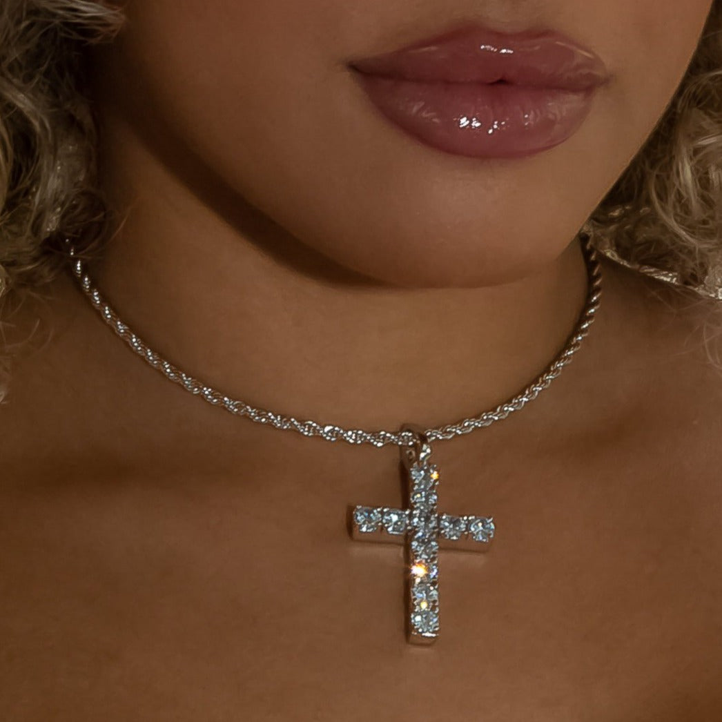 Iced Out Diamond Original Cross in 18K White Gold