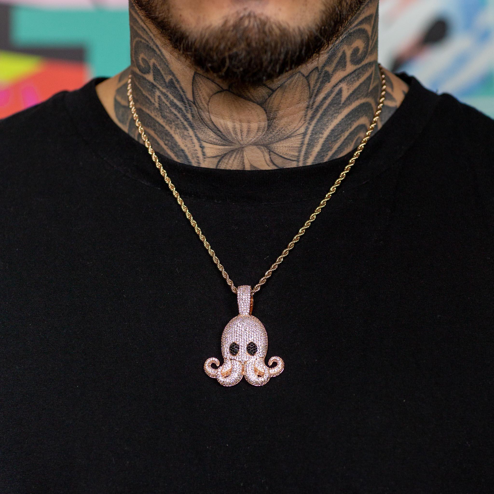Iced Out Octopus Pendant in 18K Rose Gold