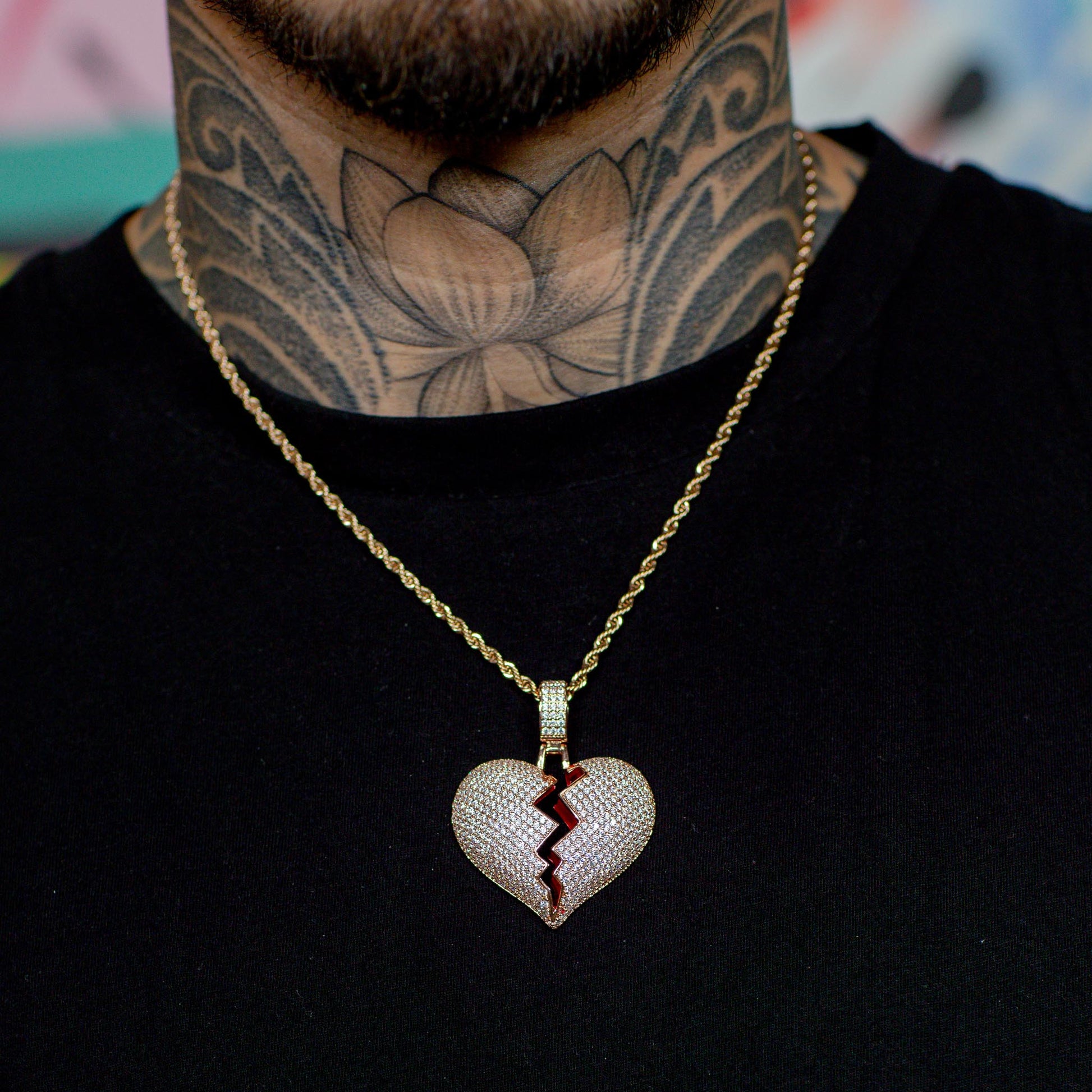 Iced Out Broken Heart in Rose Gold