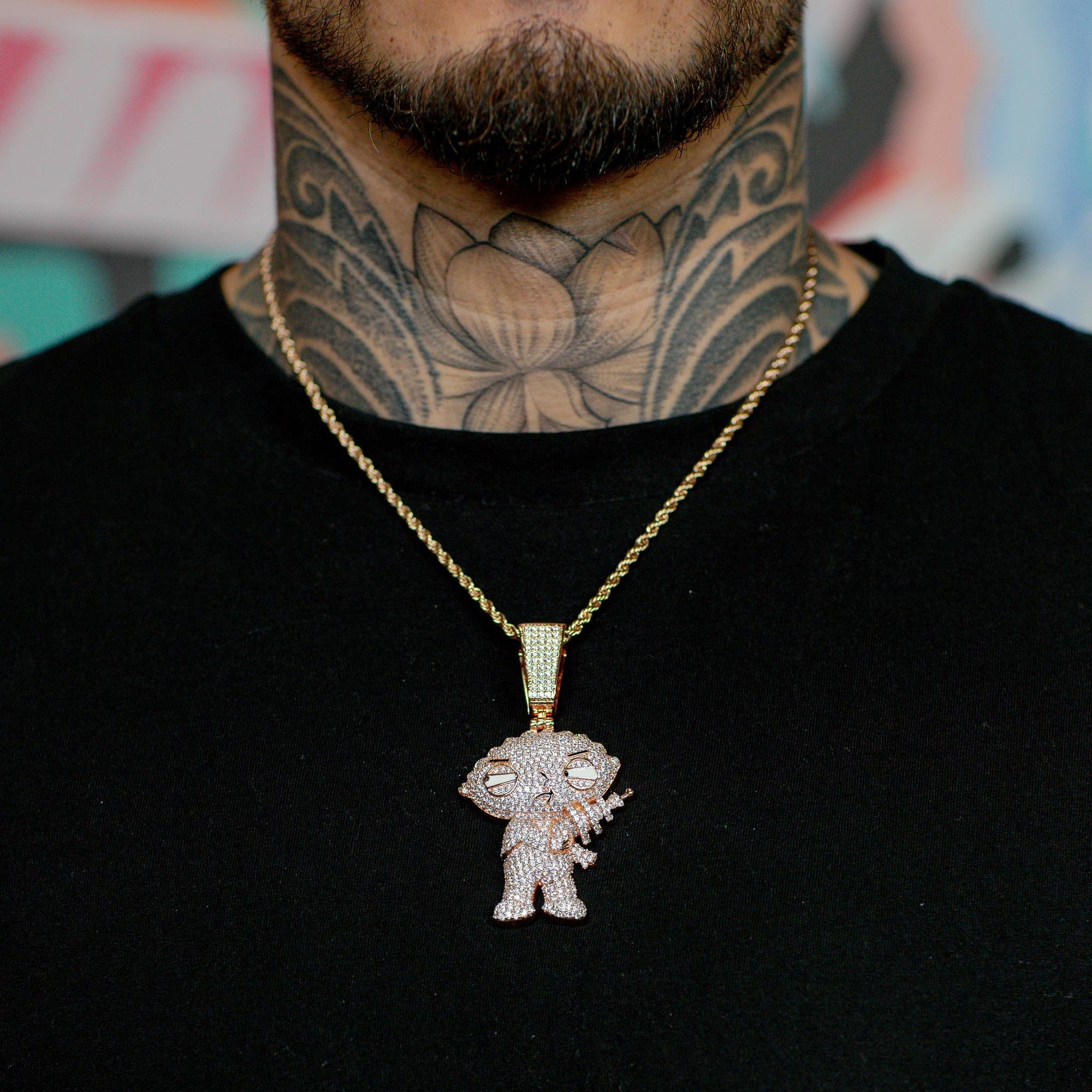 Iced Out Stewie Pendant Smaller Bail (Fits up to 12mm Chains) 18K Rose Gold