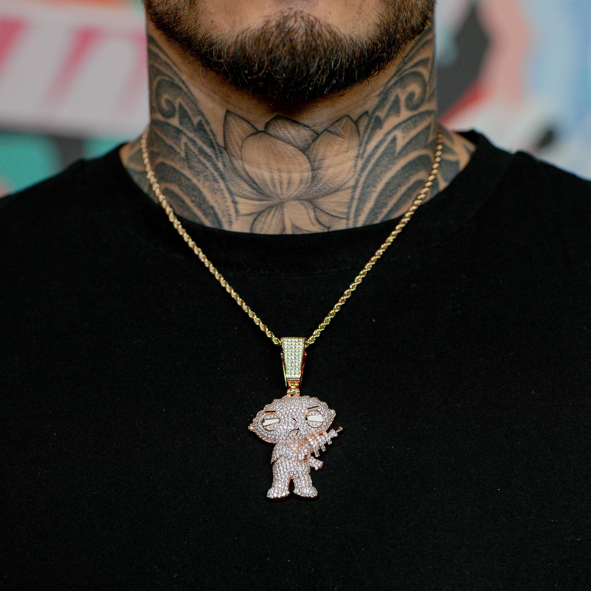 Iced Out Stewie Pendant Smaller Bail (Fits up to 12mm Chains) 18K Rose Gold