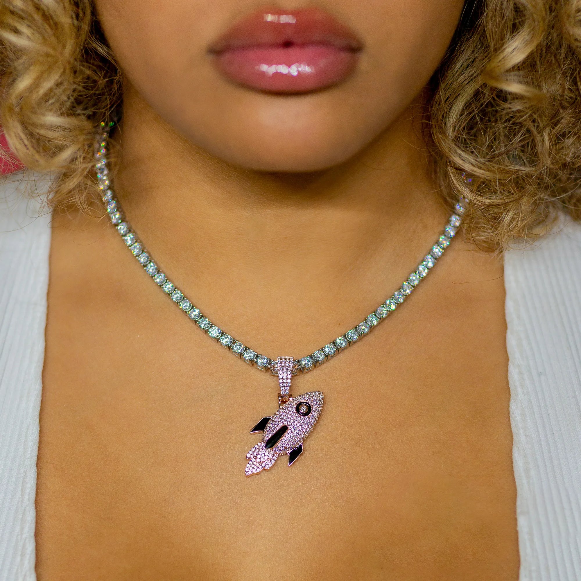 Iced Out Diamond Rocket in 18K Rose Gold