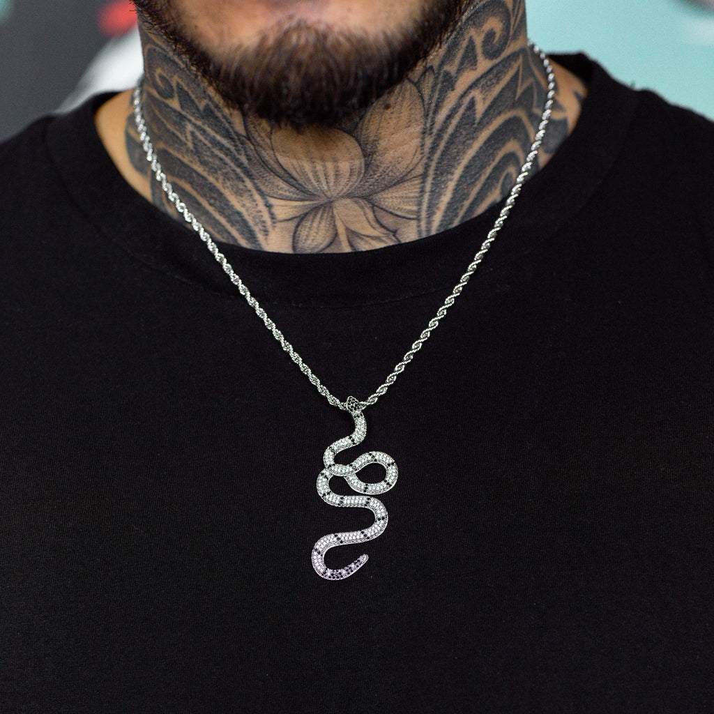 Iced Out Black & White Snake in 18K White Gold