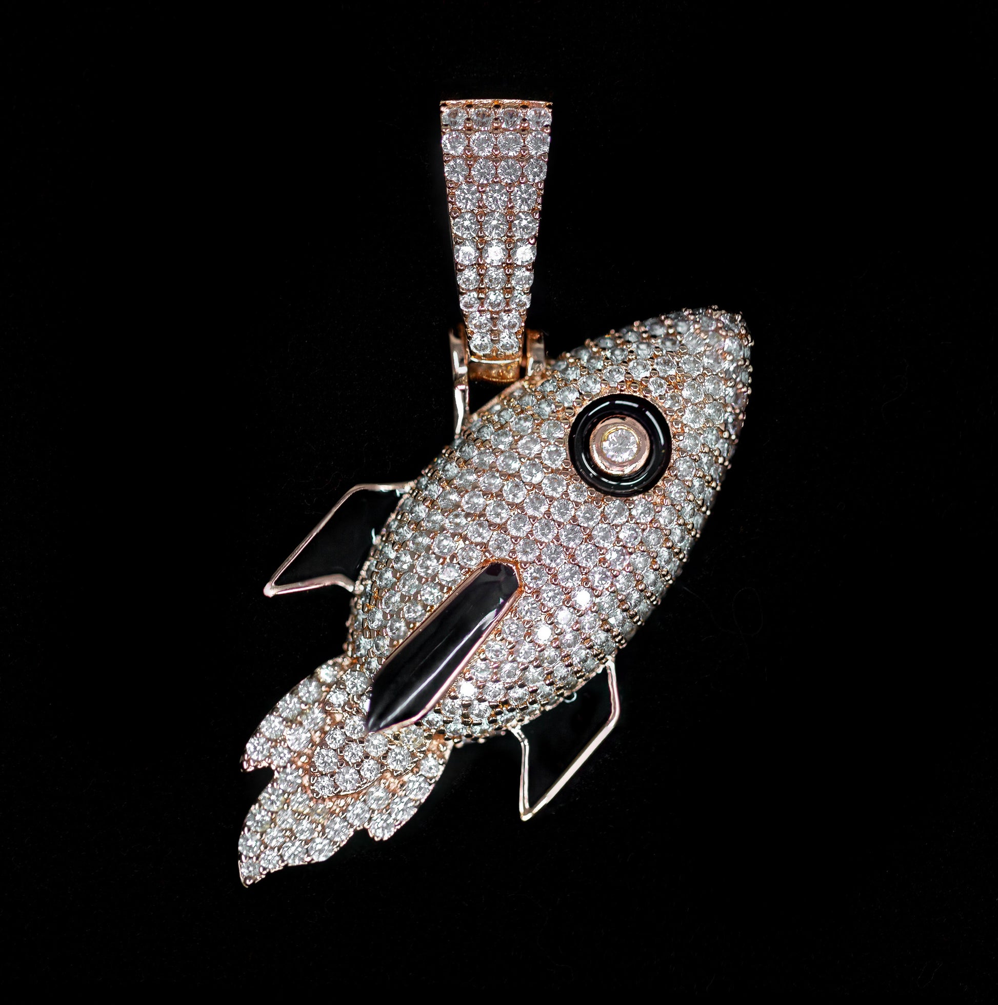 Iced Out Diamond Rocket in 18K Rose Gold