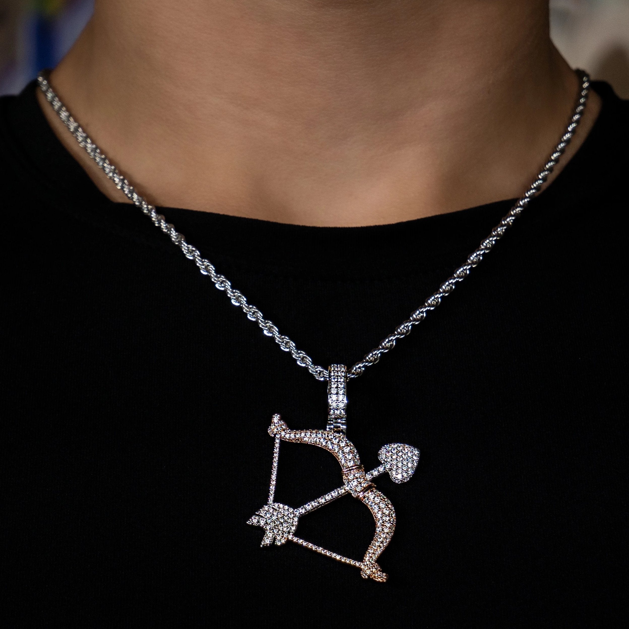 Iced Out Bow And Arrow in White & Rose Gold