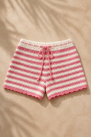 Pink/White Stripes Crochet Shorts