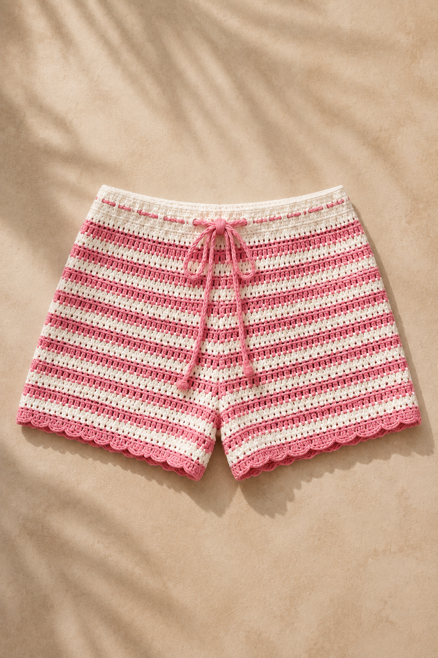 Pink/White Stripes Crochet Shorts