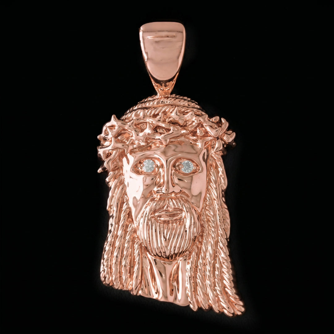 Plain Jesus pendant in 18K rose gold, solid rose gold Jesus piece on black background