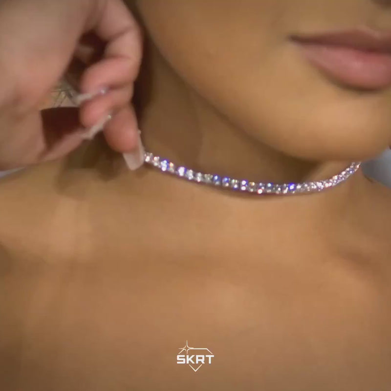 3mm Diamond Tennis Choker/ Necklace in 18K White Gold