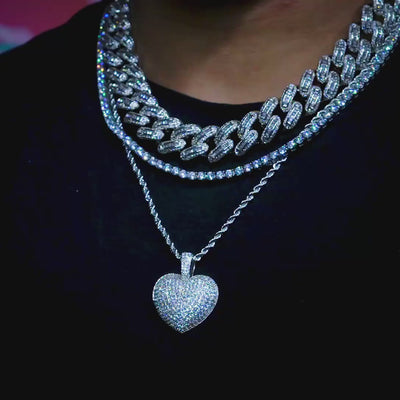 Iced Heart Pendant in White Gold