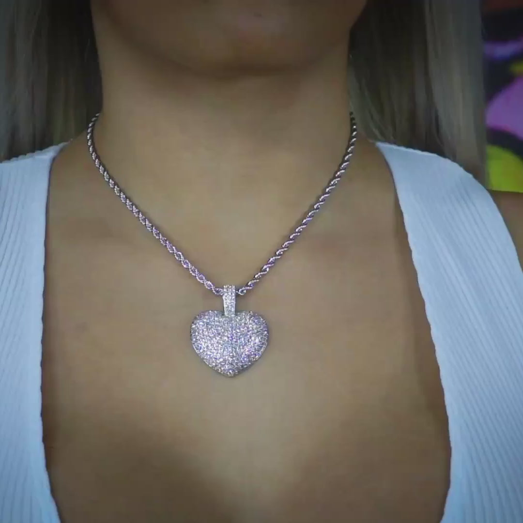 Diamond Heart Pendant in White Gold