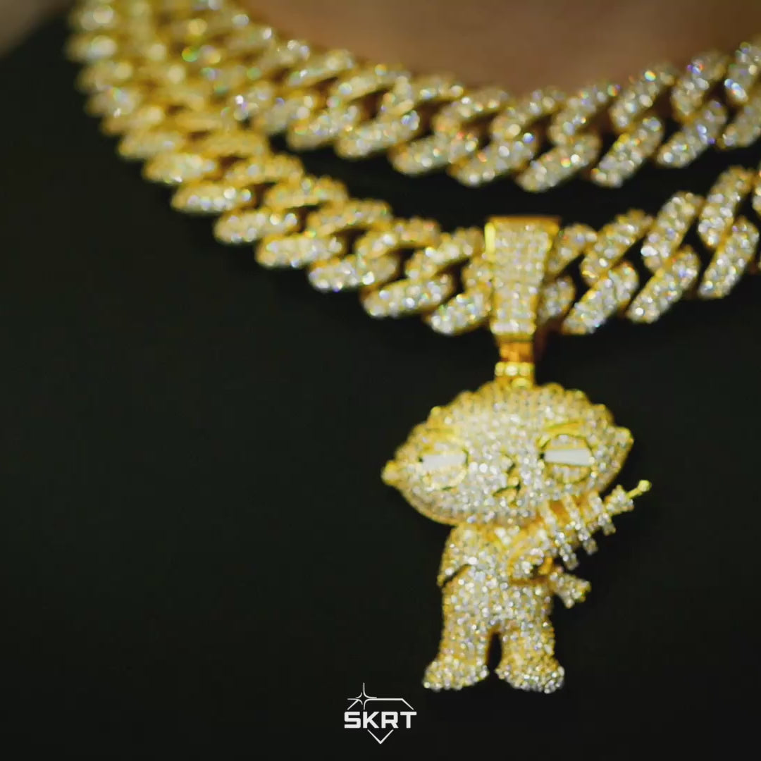 Iced Stewie Pendant in 18K Yellow Gold