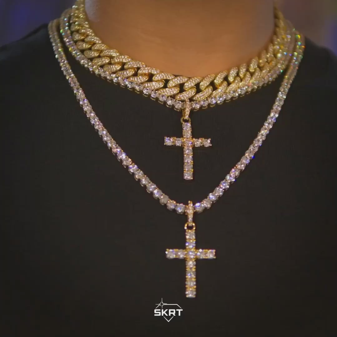 Iced Original Cross Pendant in Yellow Gold