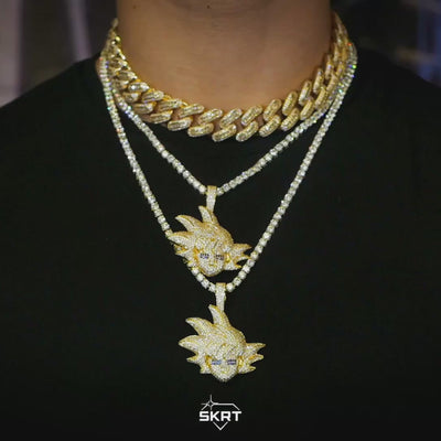 Iced Goku Warrior Pendant in Yellow Gold