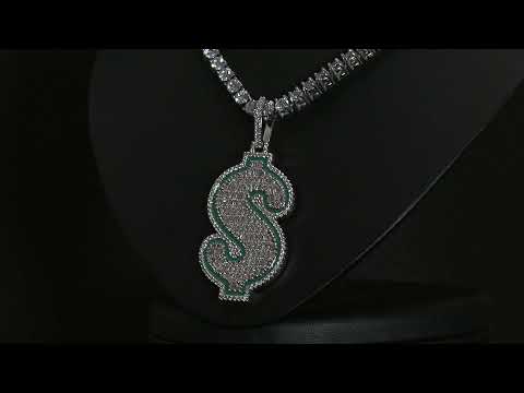 Iced Green Dollar Sign in 18K White Gold