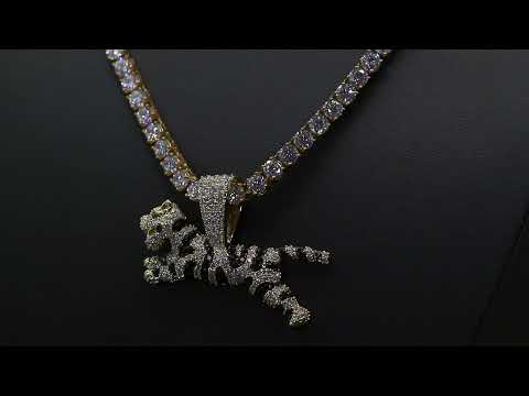 Iced Tiger Pendant in 18K Yellow Gold